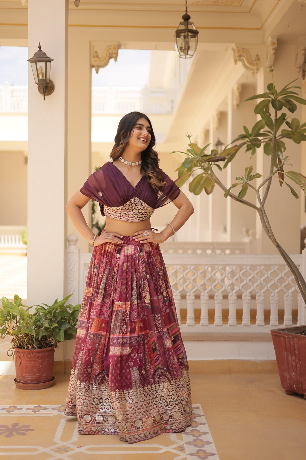Wine Burgundy Lehenga Choli Set M size