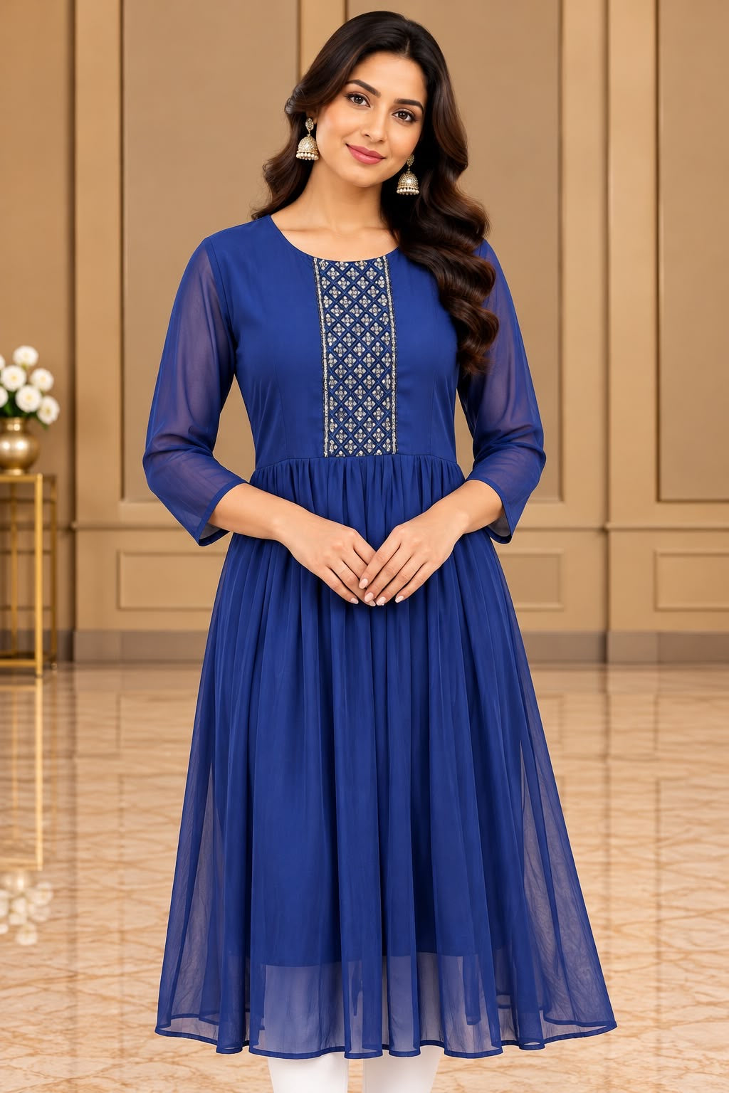 Royal Blue Flared Kurti Top – S size for trouser