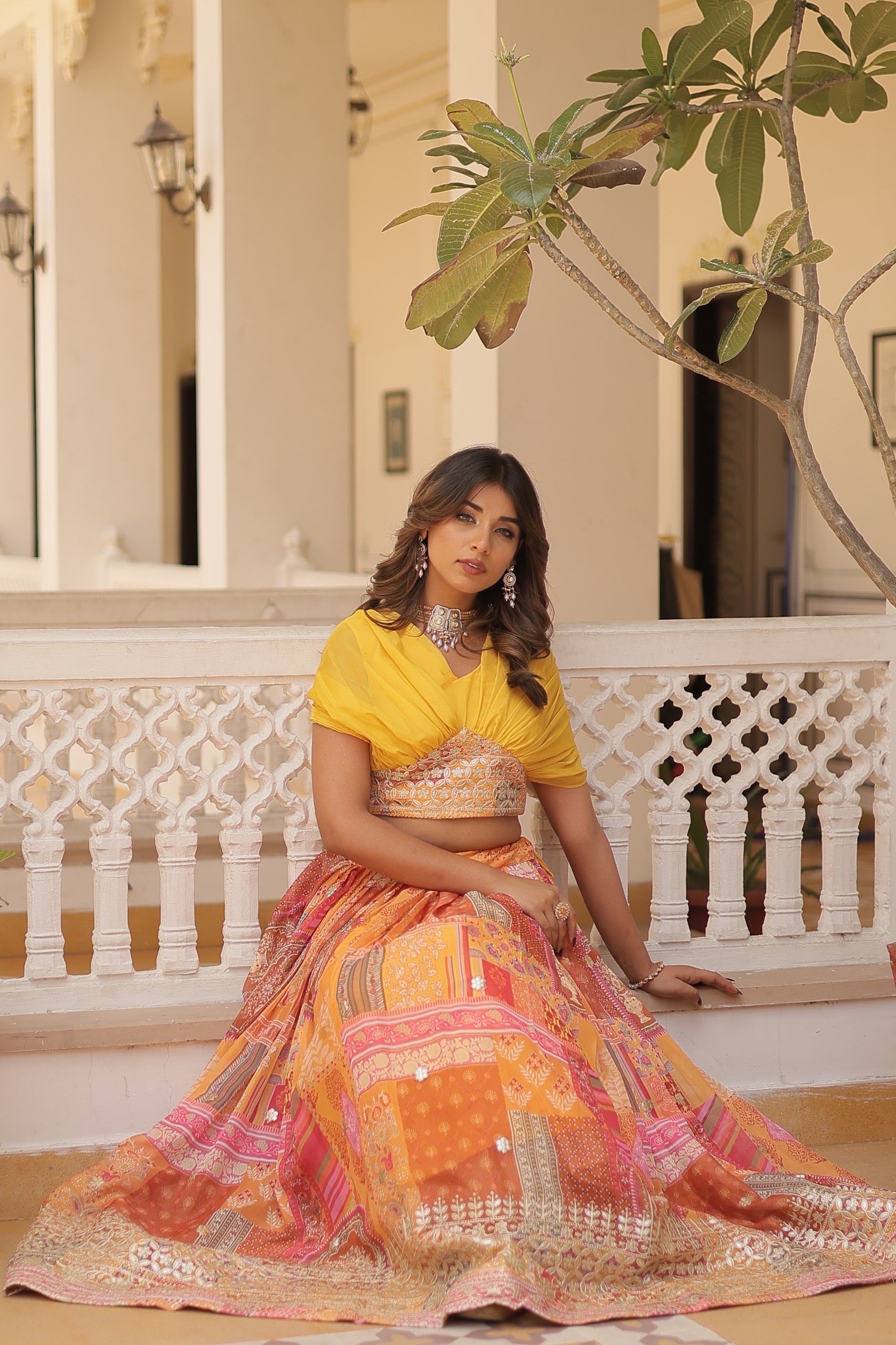 Yellow & Multicolor Lehenga Choli Set M size