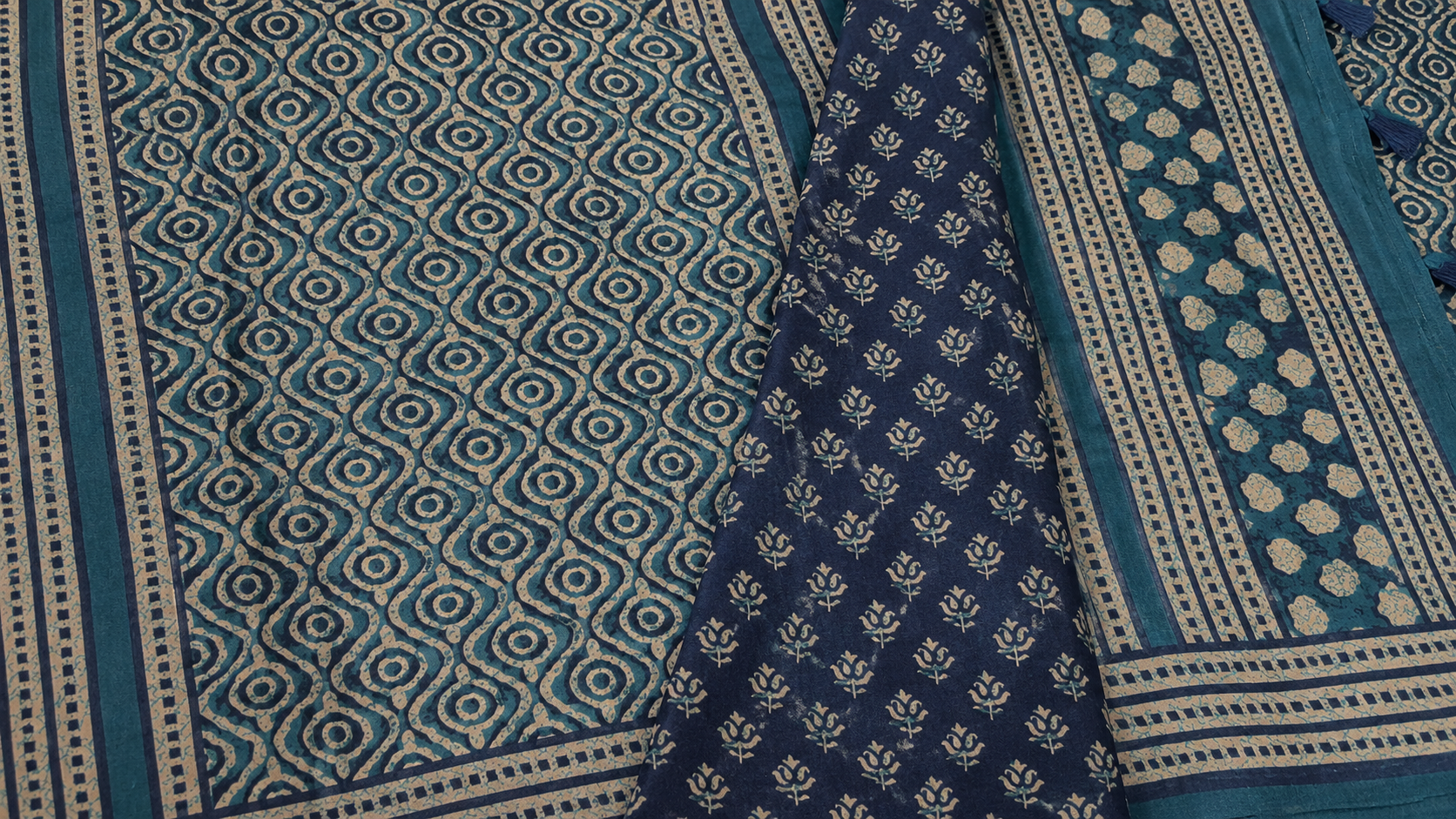 Tussar Silk Saree with Contrast Rich Pallu & Blouse - Teal