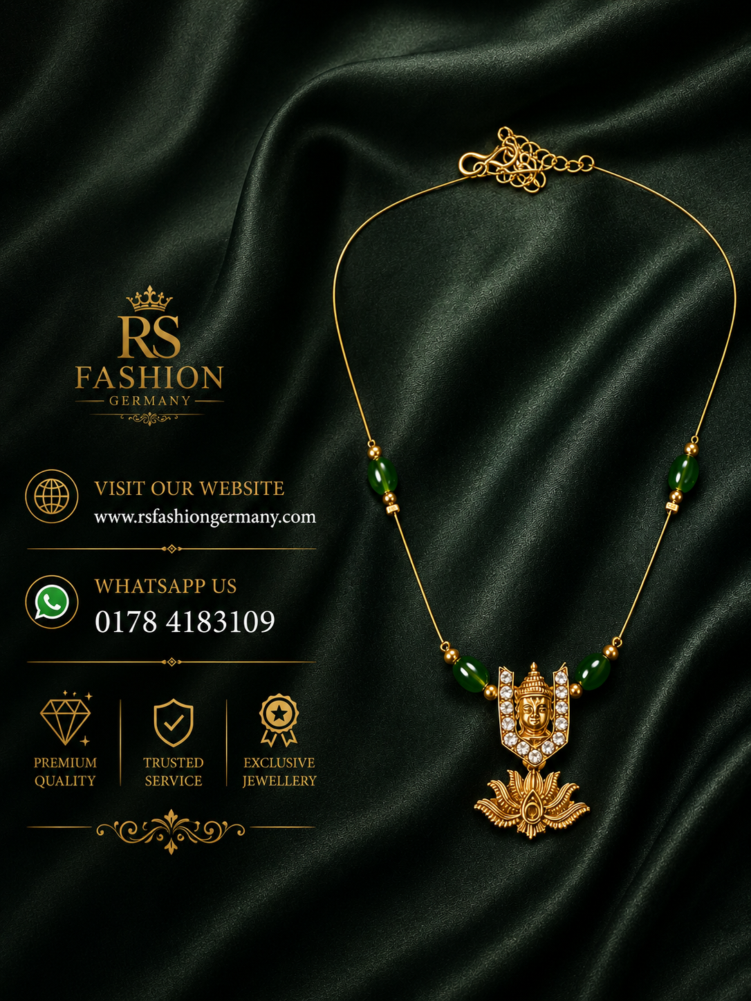 Gold Necklace – Green Bow Design