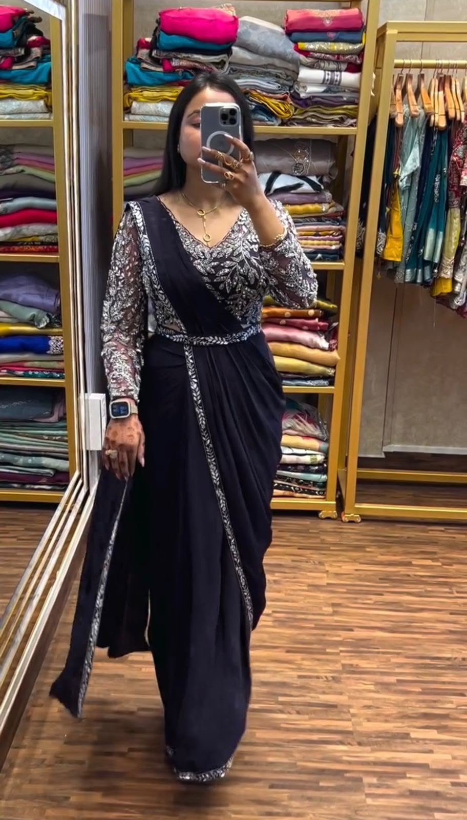 Drape Saree Blau , Ready to Wear