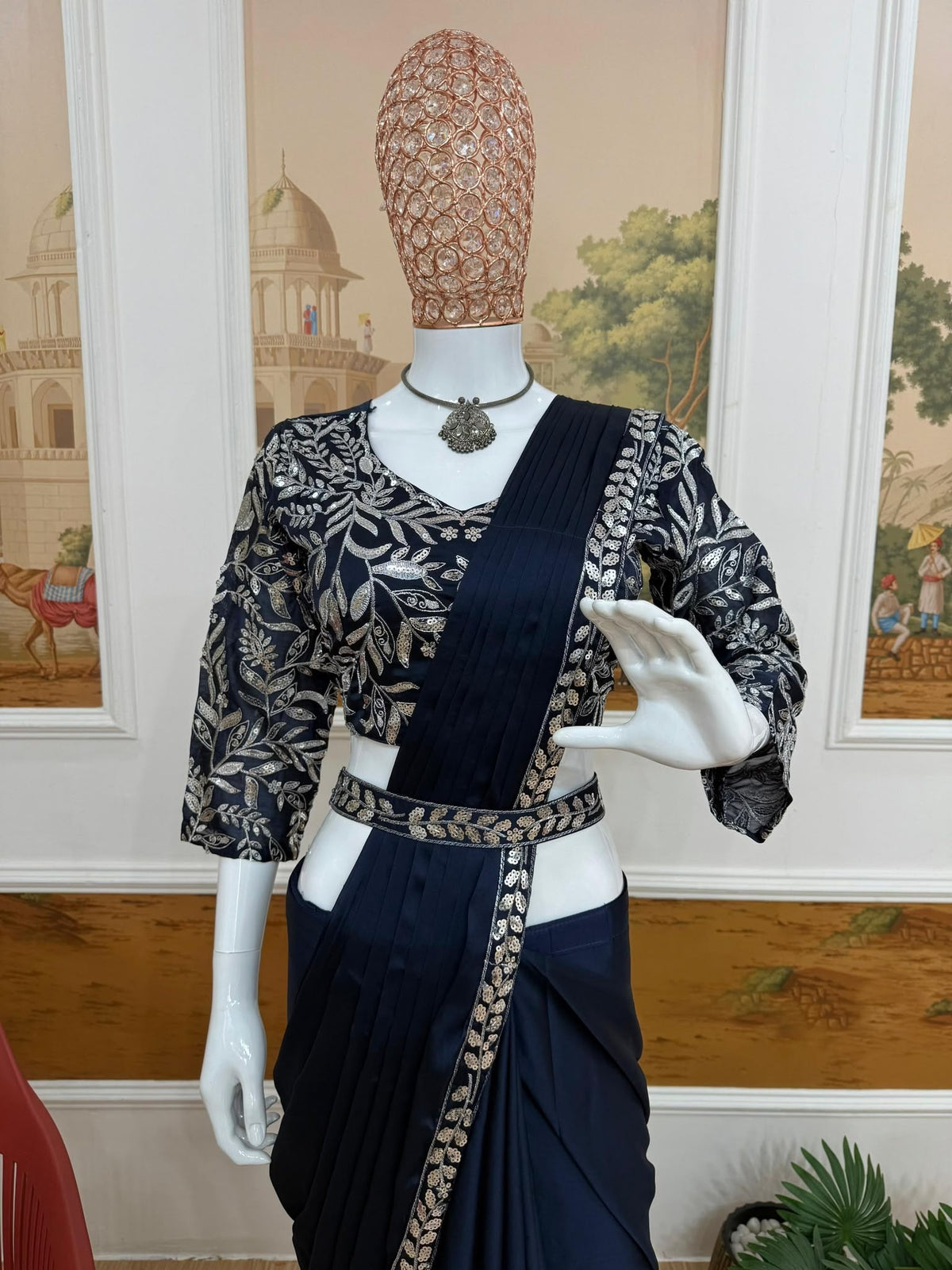 Drape Saree Blau , Ready to Wear