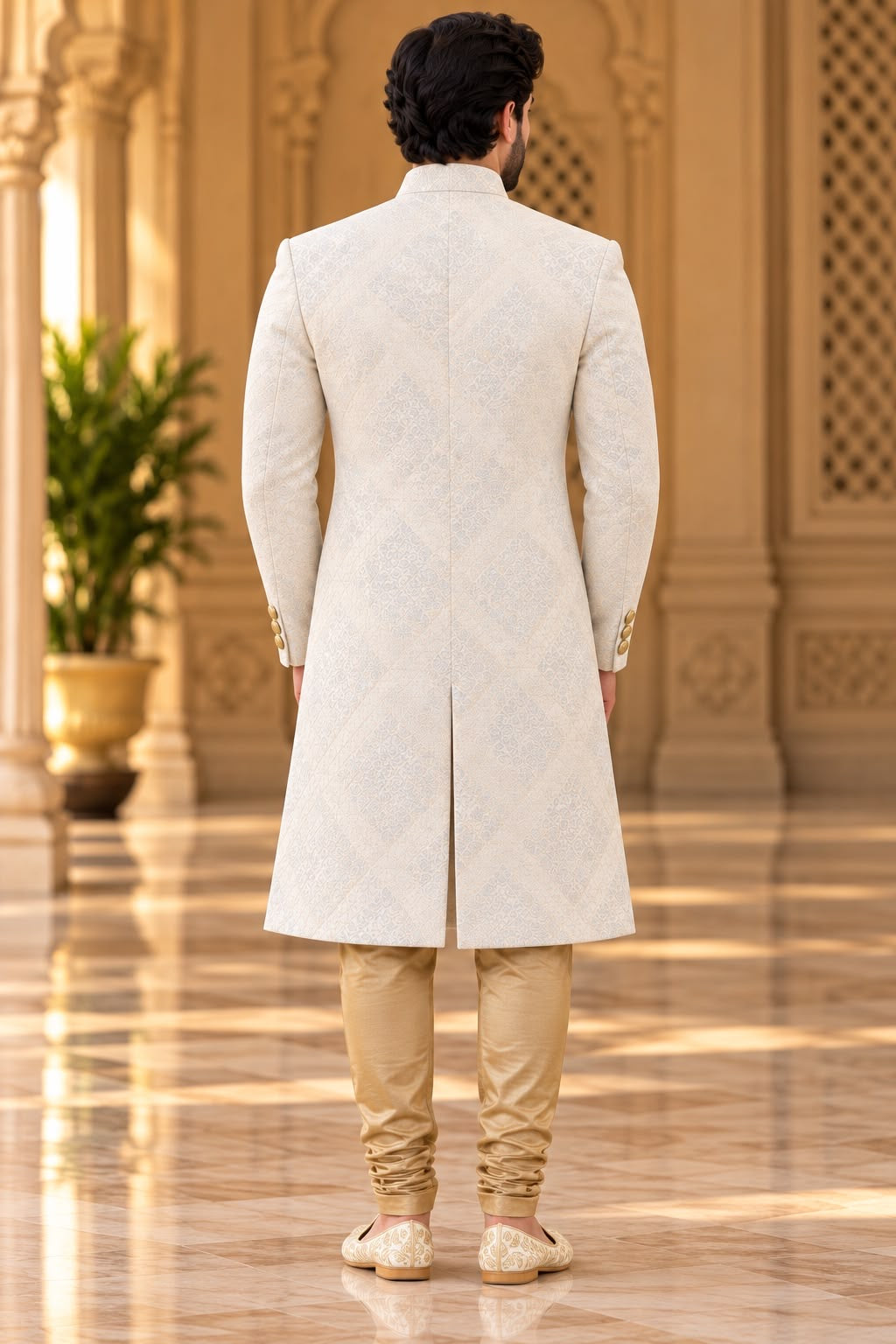 Ivory Sherwani with Gold-Tone Buttons – Size 40