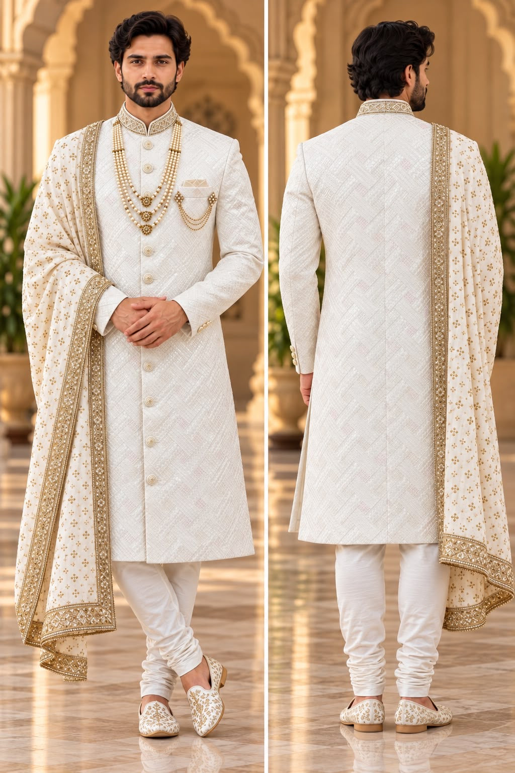 Ivory Sherwani with Gold-Tone Detailing – Size 40
