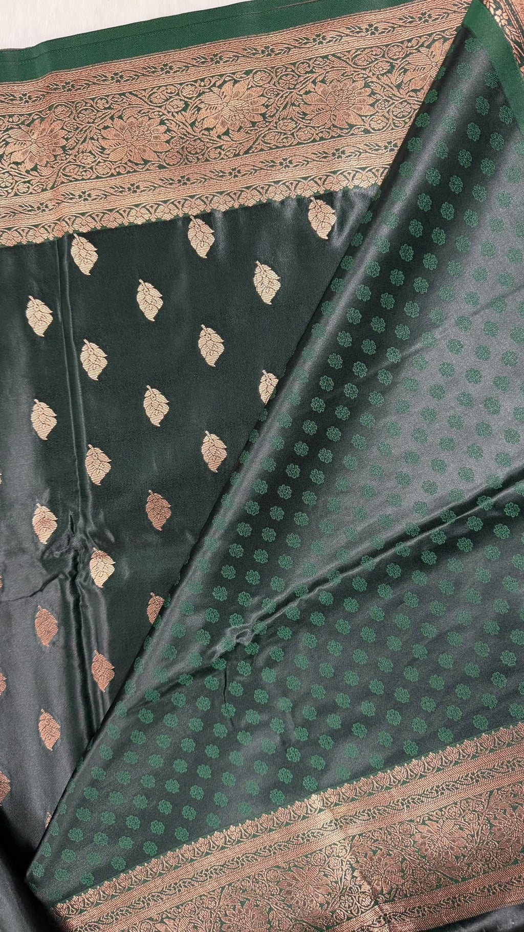 Dark Green Banarasi Saree with Gold Zari Leaf Buti