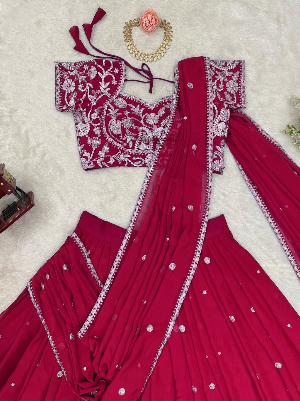Crimson Red Zardozi Embroidered Lehenga Choli blouse stiched