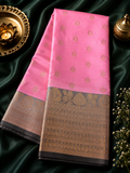 Kanjivaram Zijden Saree – Roze & Grijs