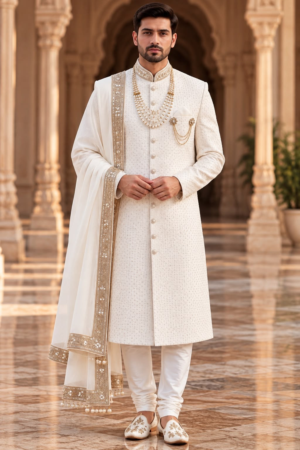 Ivory Embellished Sherwani – Size 42