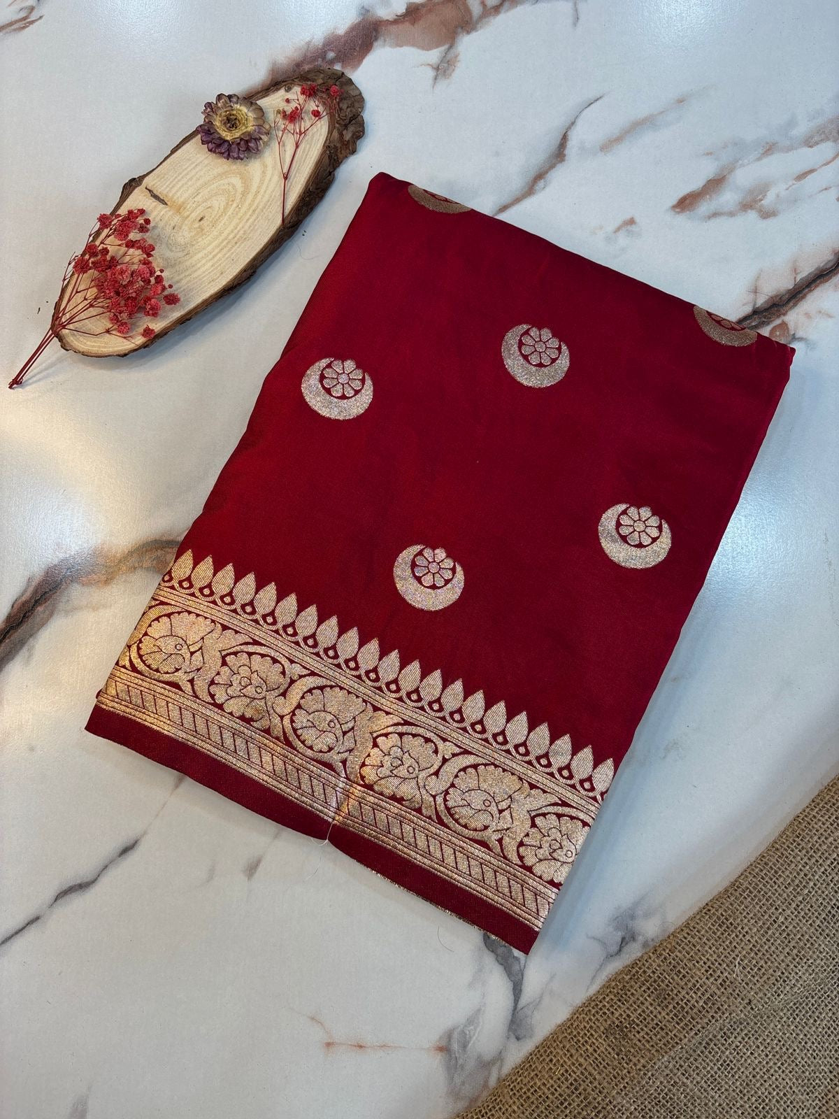 Red Banarasi Silk Saree with Gold Zari Work