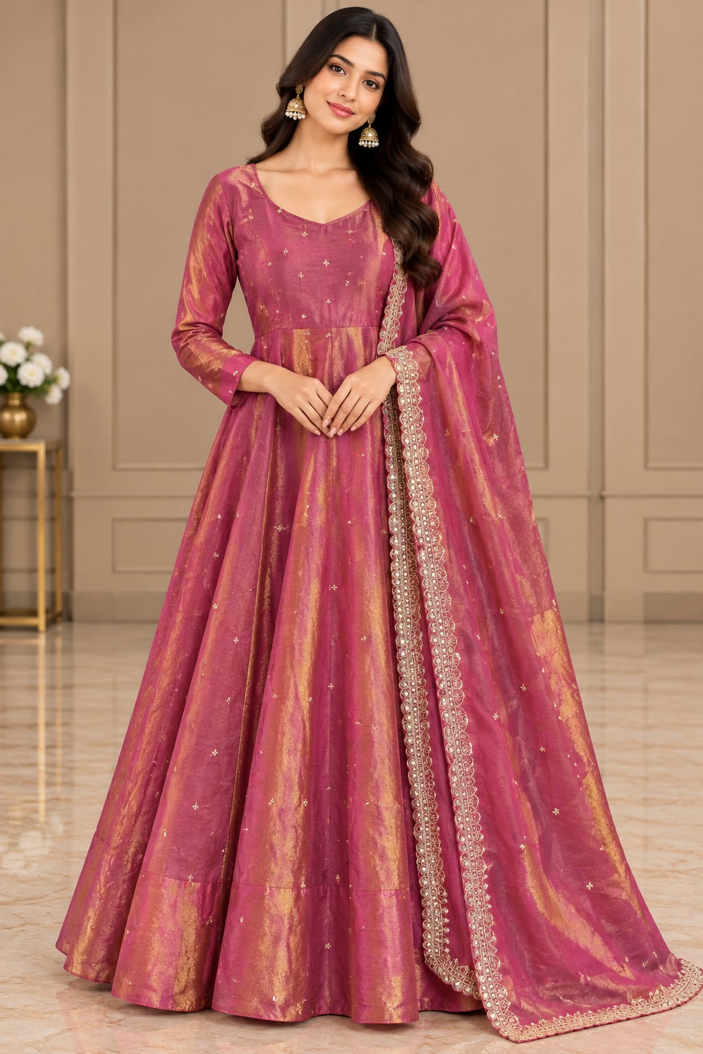 Rose Pink Shimmer Anarkali Dress – 3XL Damage !!