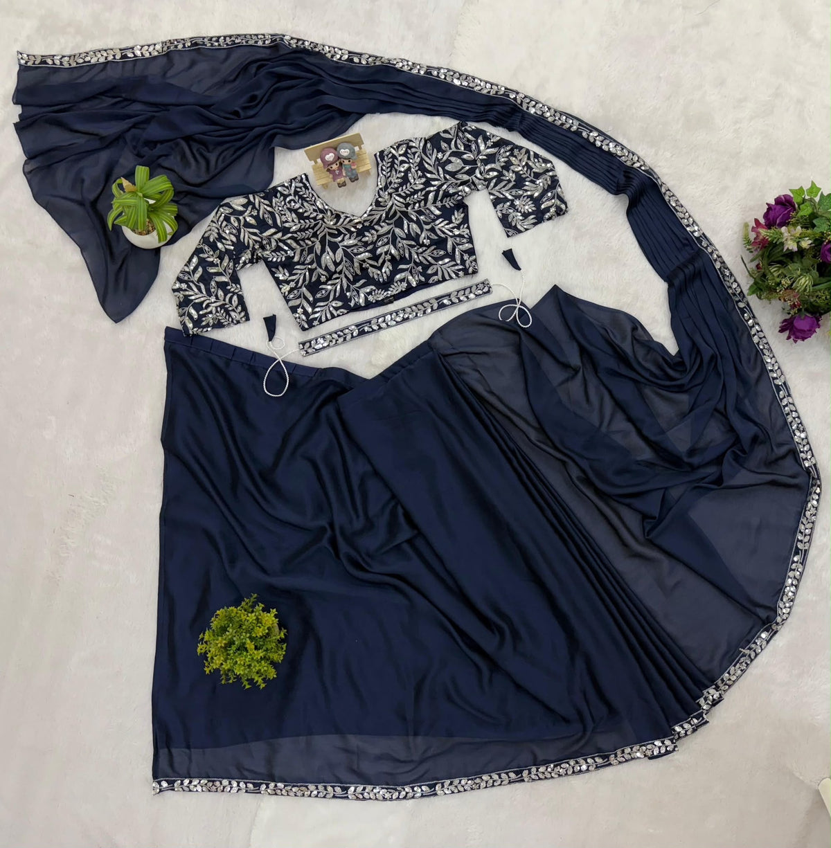 Drape Saree Blau , Ready to Wear