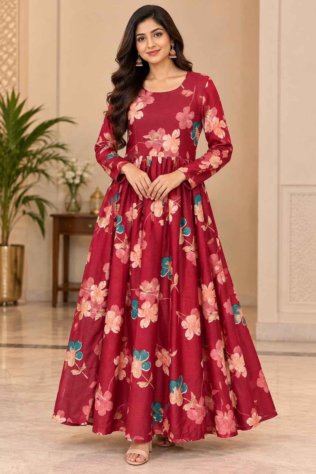 Red Floral Maxi Dress – Size S & XXL