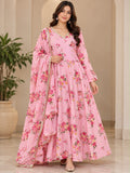 Pink Floral Anarkali Dress – Size M