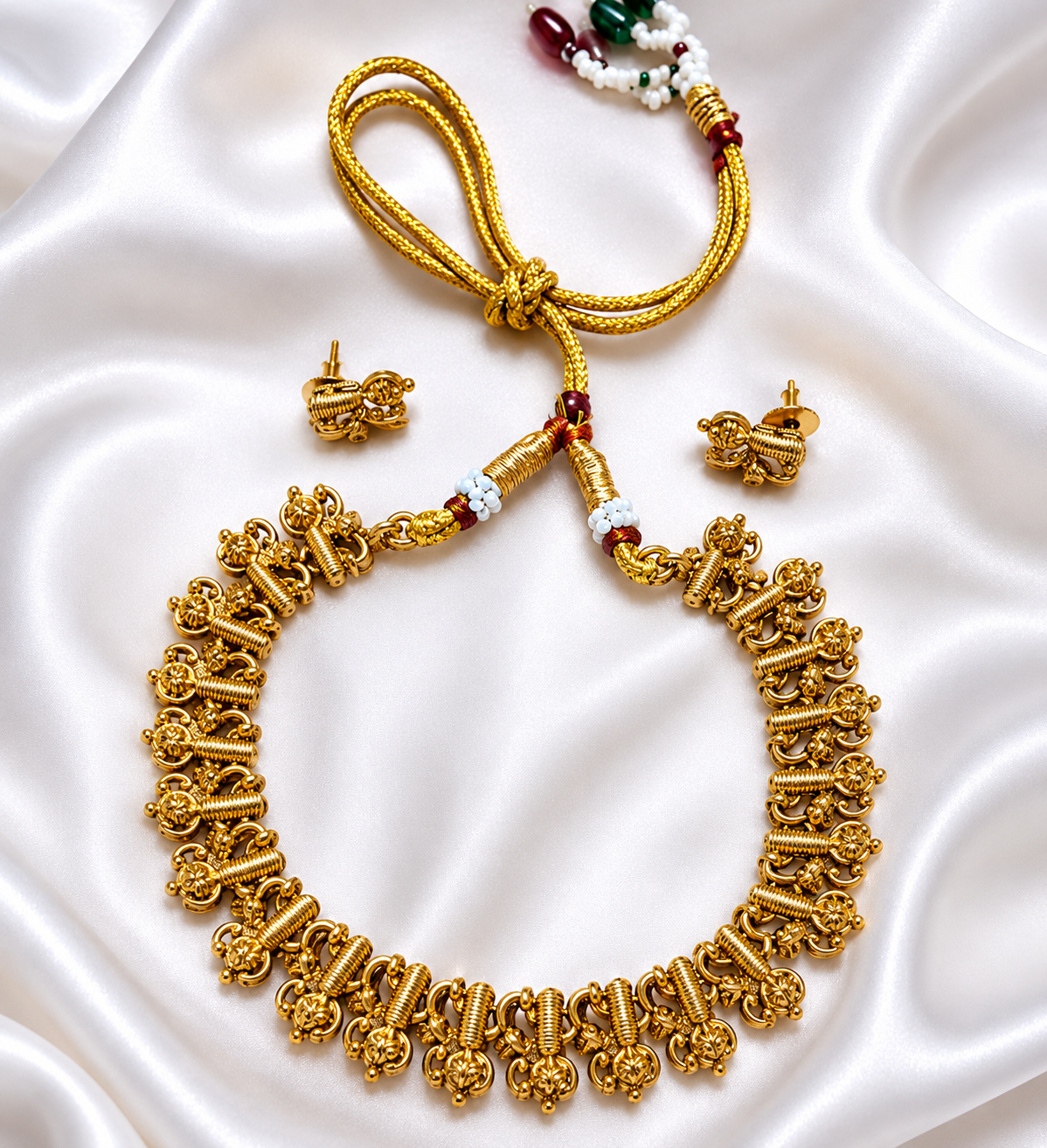 Traditional Gold Necklace Set with Earrings