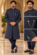 Navy Patterned Sherwani – Size 38