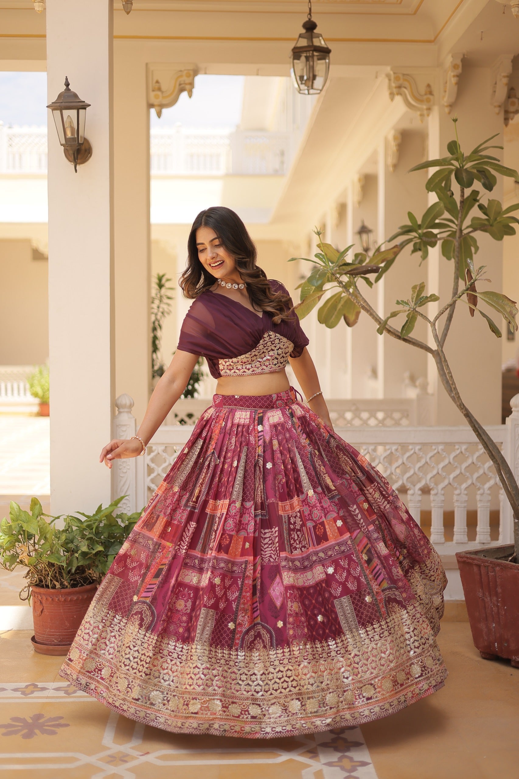 Wine Burgundy Lehenga Choli Set M size