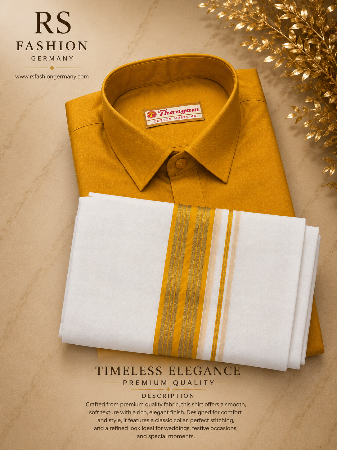Velcro Oddu Veshti with Shirt – Yellow 44 XXL