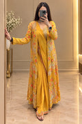 Mustard Yellow Saree with Embellished Long Jacket – Size XXL
