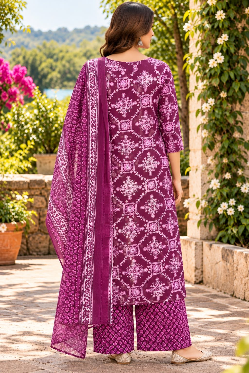 Purple Printed Palazzo Suit – Size XL