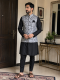 Men's Kurta Set – Schwarz mit Nehru-Weste