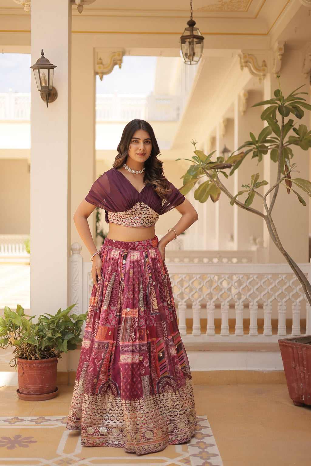 Wine Burgundy Lehenga Choli Set M size