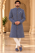 Navy and White Patterned Sherwani – Size 38