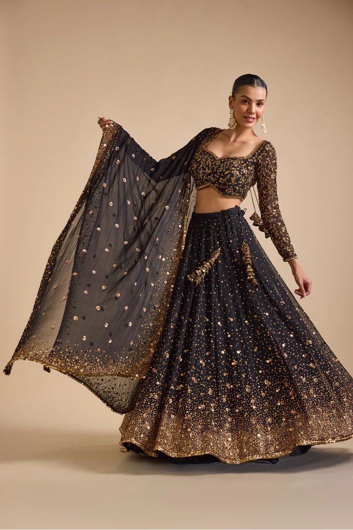 Black & Gold Sequin Lehenga Choli Set