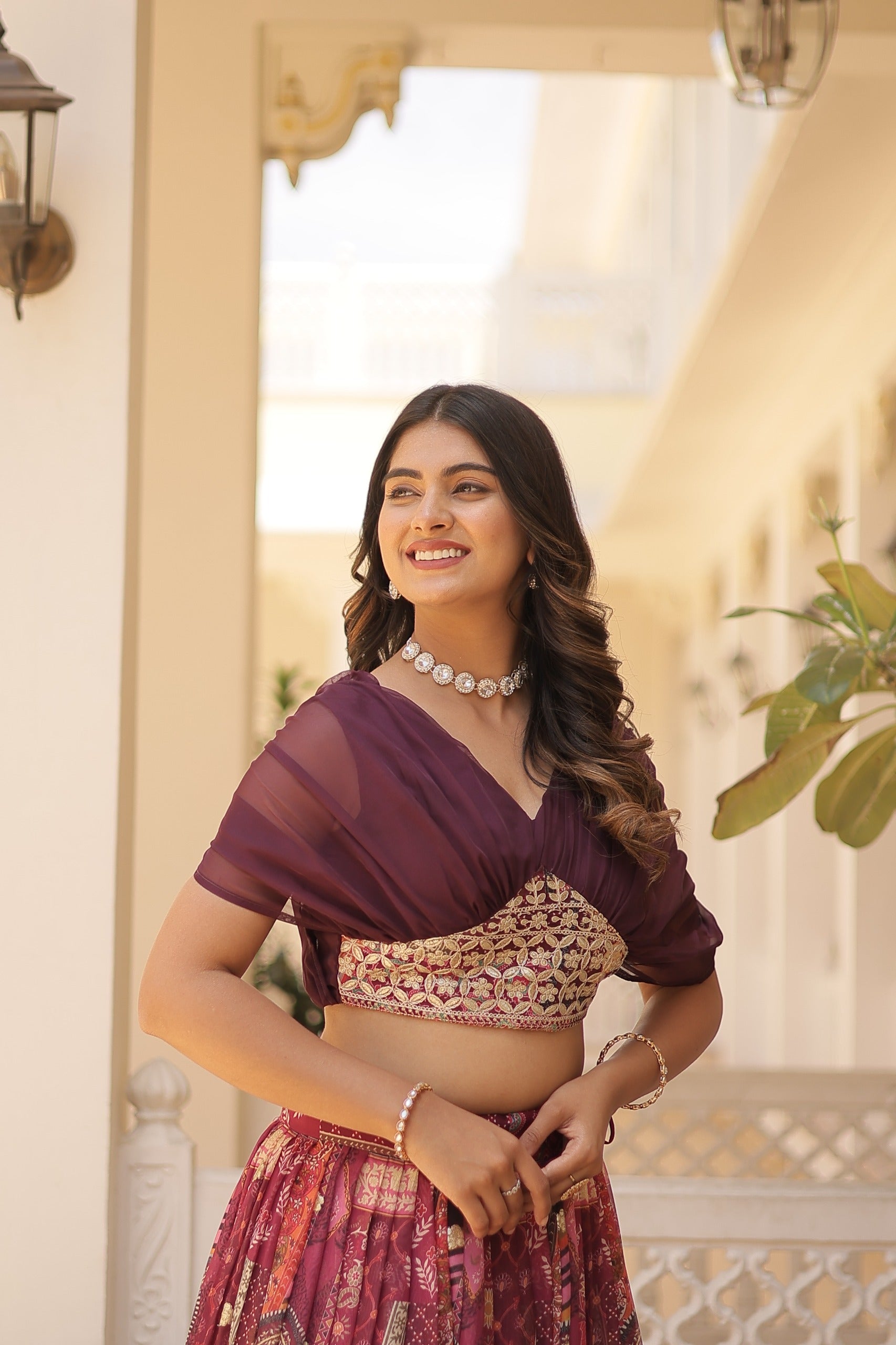 Wine Burgundy Lehenga Choli Set M size