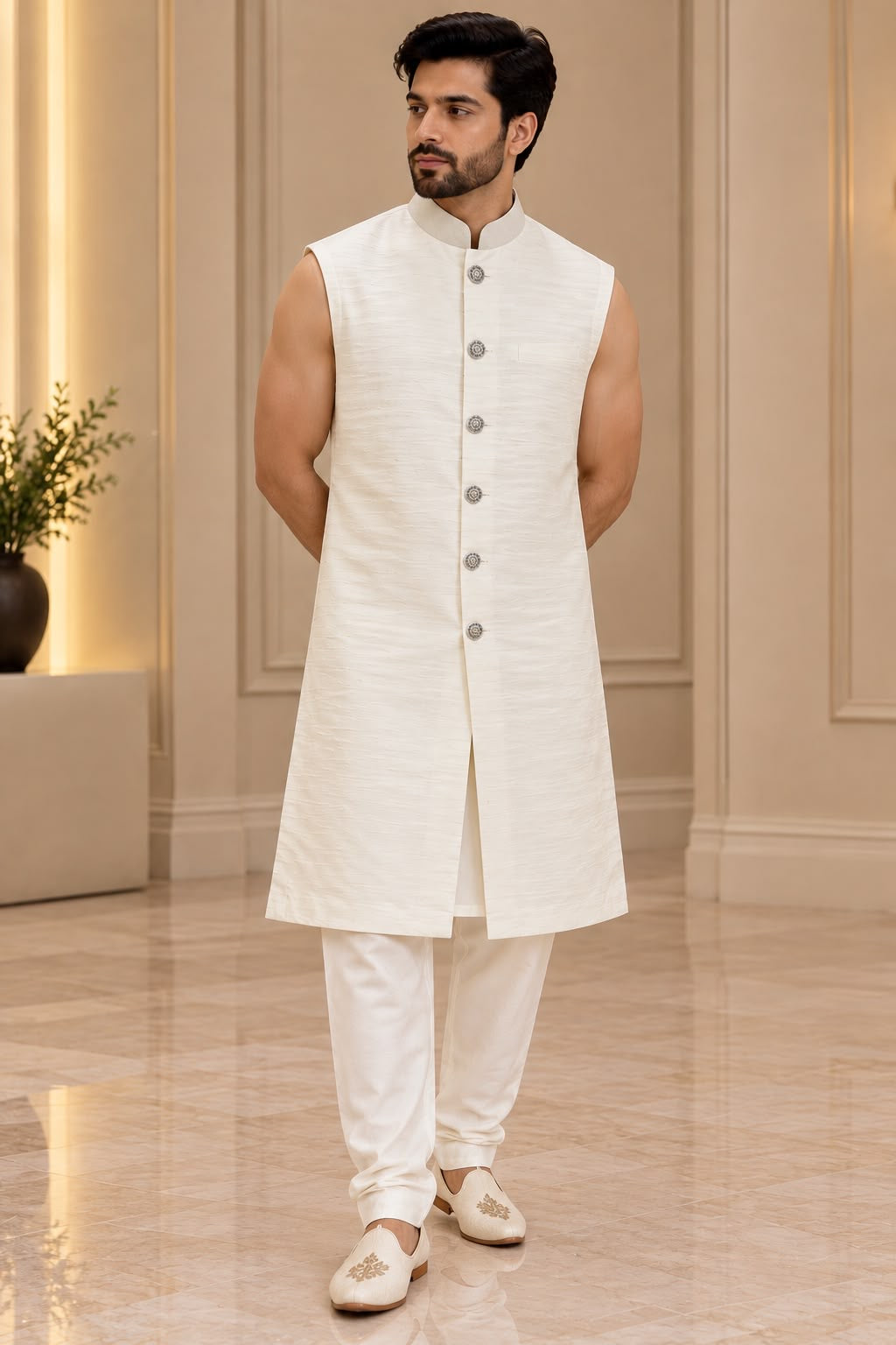 Ivory Embellished Sherwani – Size L
