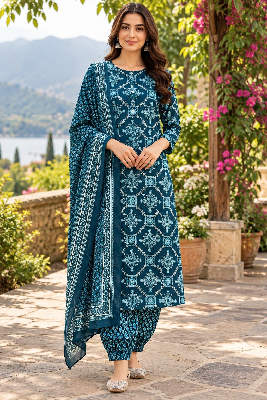 Teal Printed Salwar Suit – Size XL