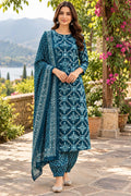 Teal Printed Salwar Suit – Size XL