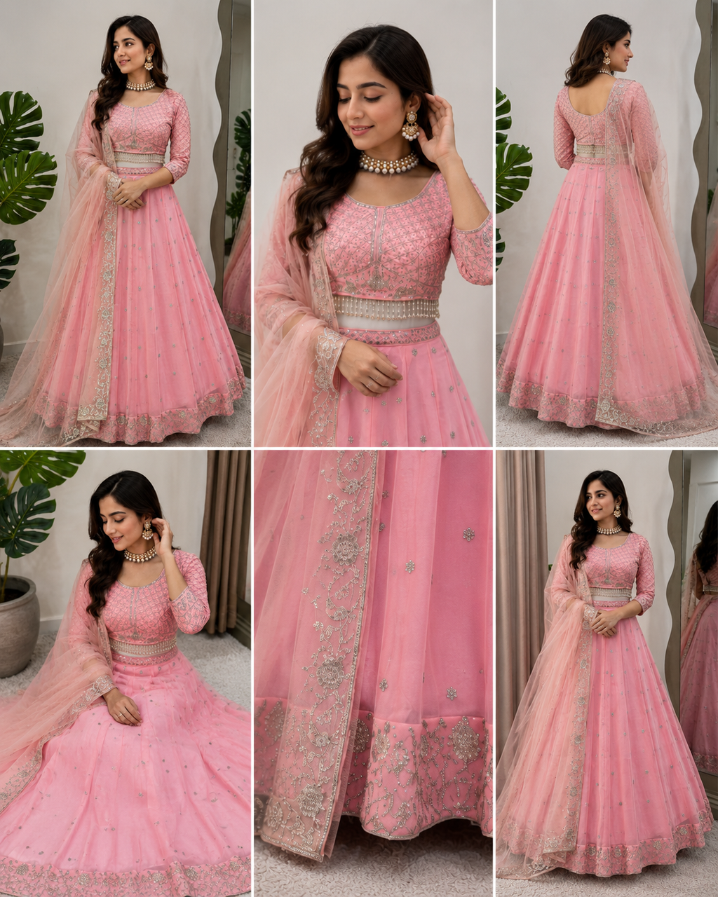 Baby Pink Sequin Embroidered Lehenga Unstiched