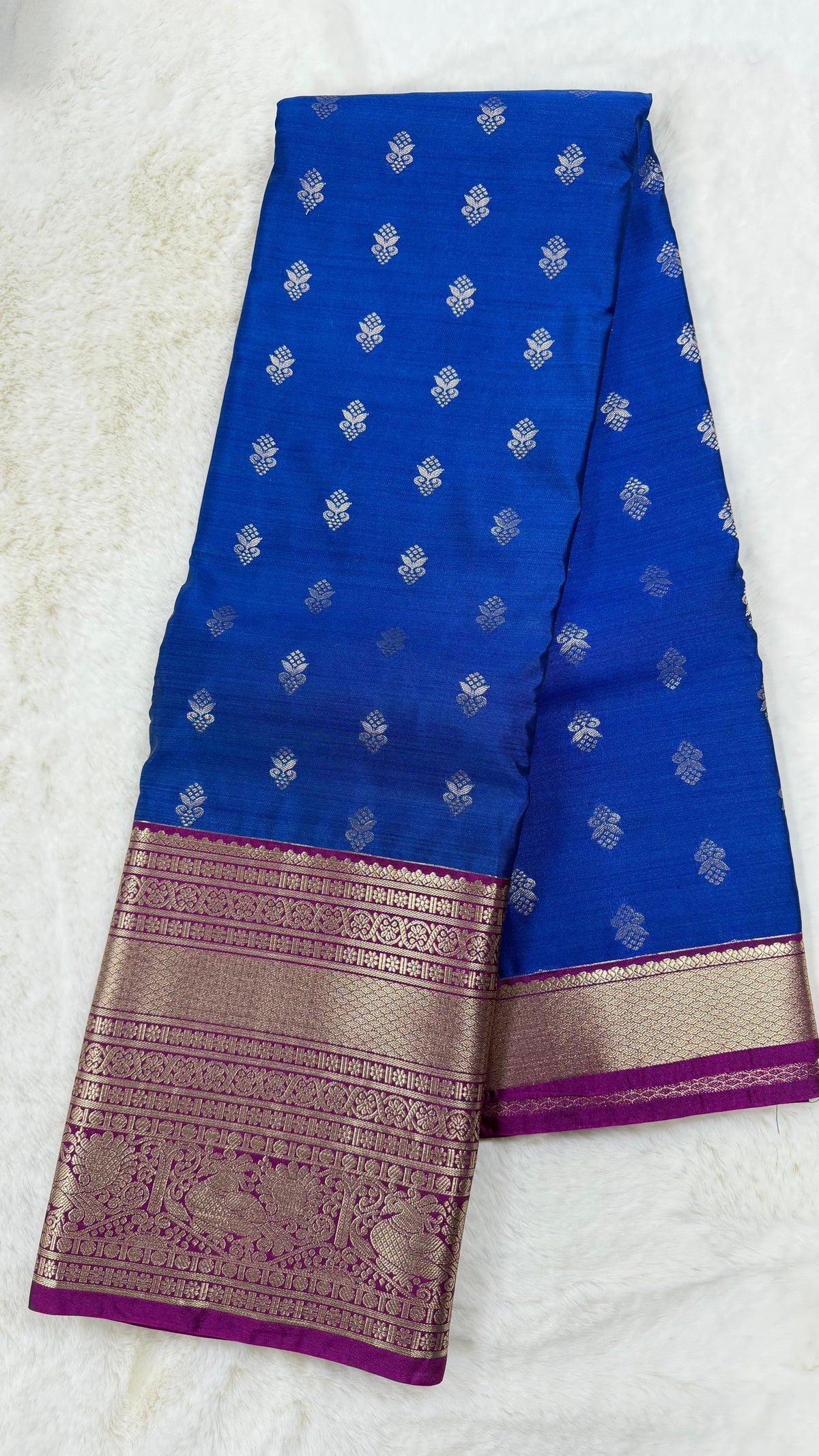 Royal Blue Silk Saree with Magenta Purple