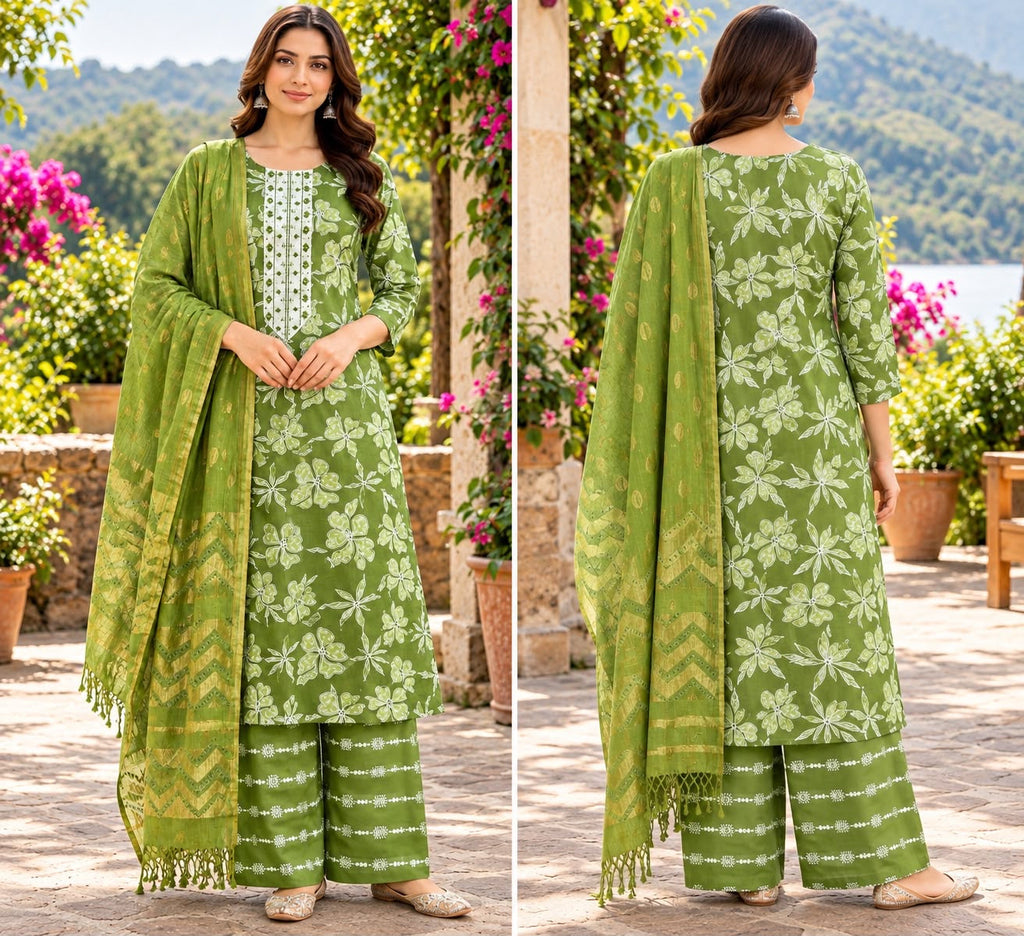 Green Floral Printed Palazzo Suit – Size XL
