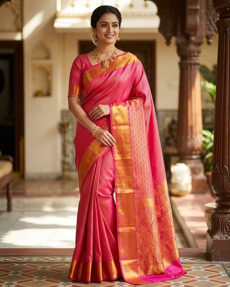Silk Saree – red with Gold Zari Jaal