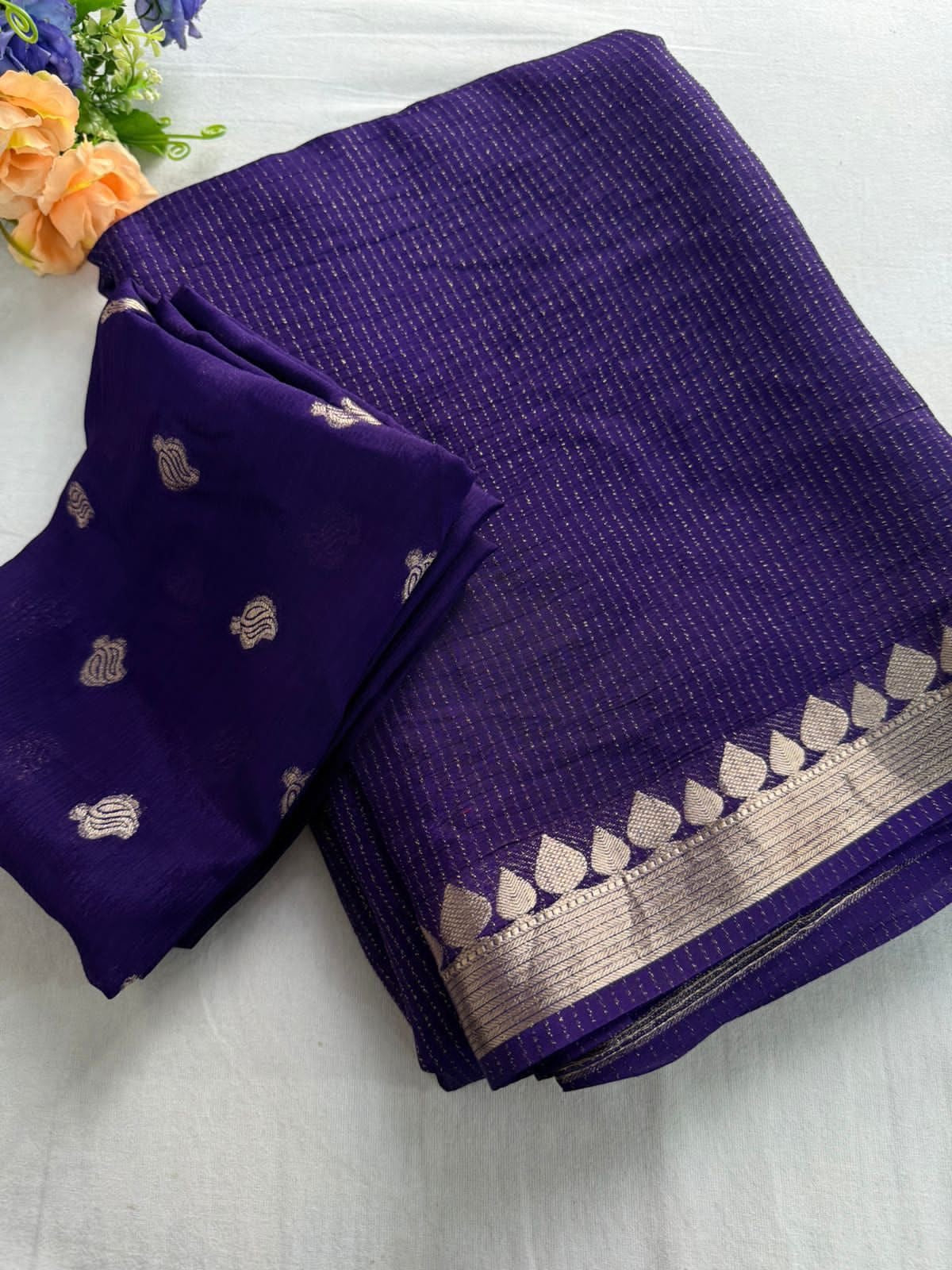 Royal Purple Banarasi Silk Saree with Silver Zari Border