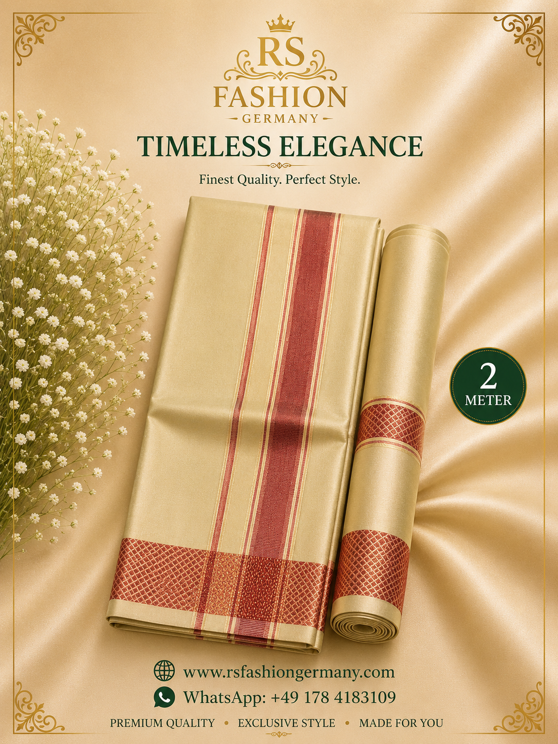 Zijden Veshti Sjaal – Champagne/Bordeaux 2 meter