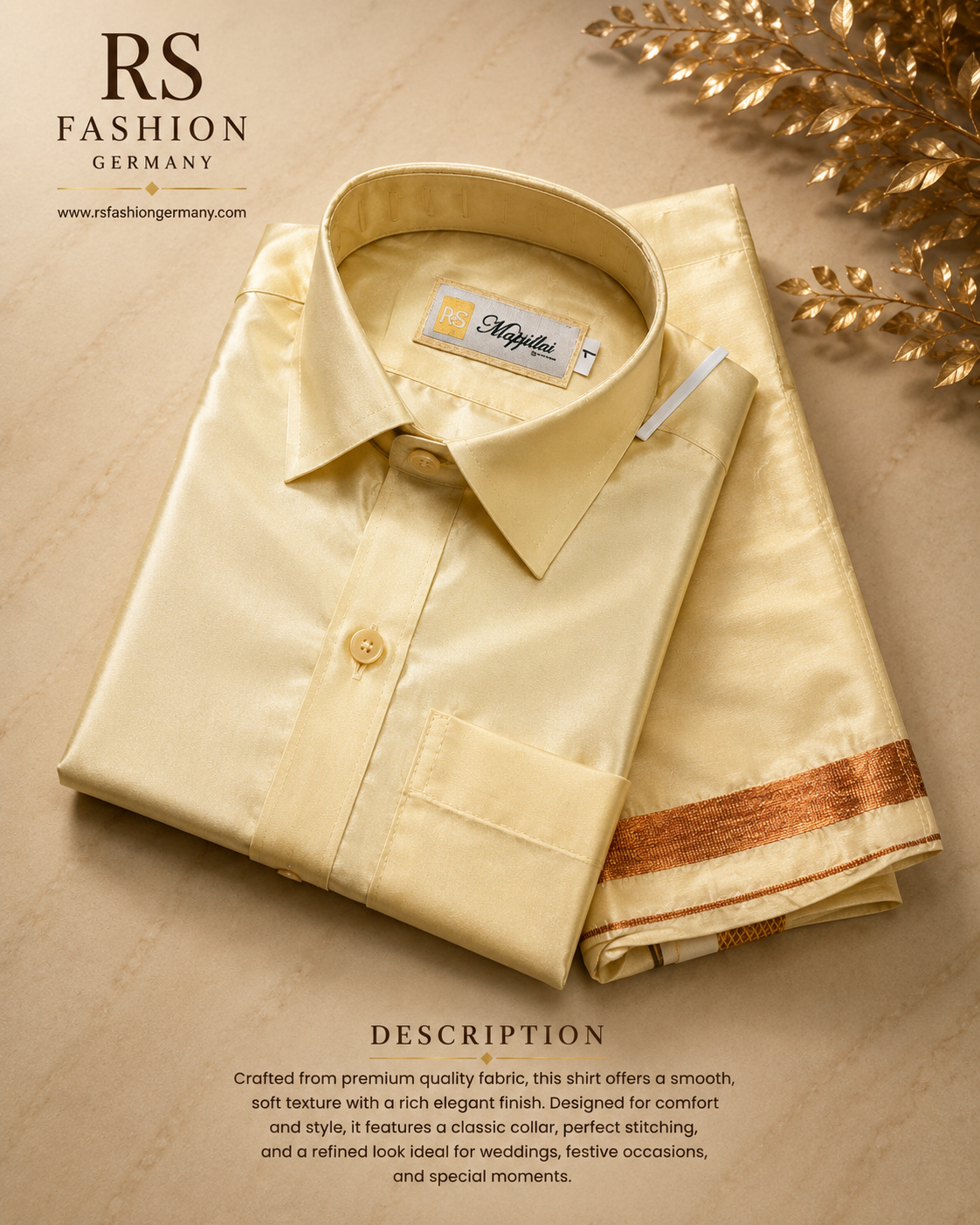 Boys' Veshti Shirt Set Cream Gold 1 Year | RS Fashion Germany RS-FashionGermany Boys' Veshti Shirt Set Cream Gold 1 Year | RS Fashion Germany RS-FashionGermany