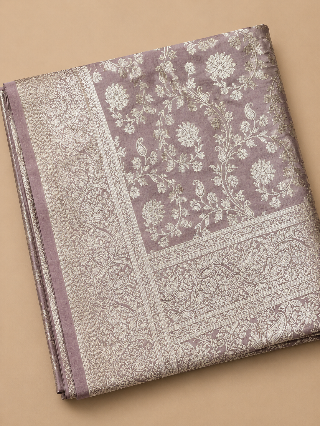 Mauve Banarasi Silk Saree with Silver Zari Weave Funktion Saree