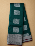 Soft Silk Saree – Dark Green with Silver Zari