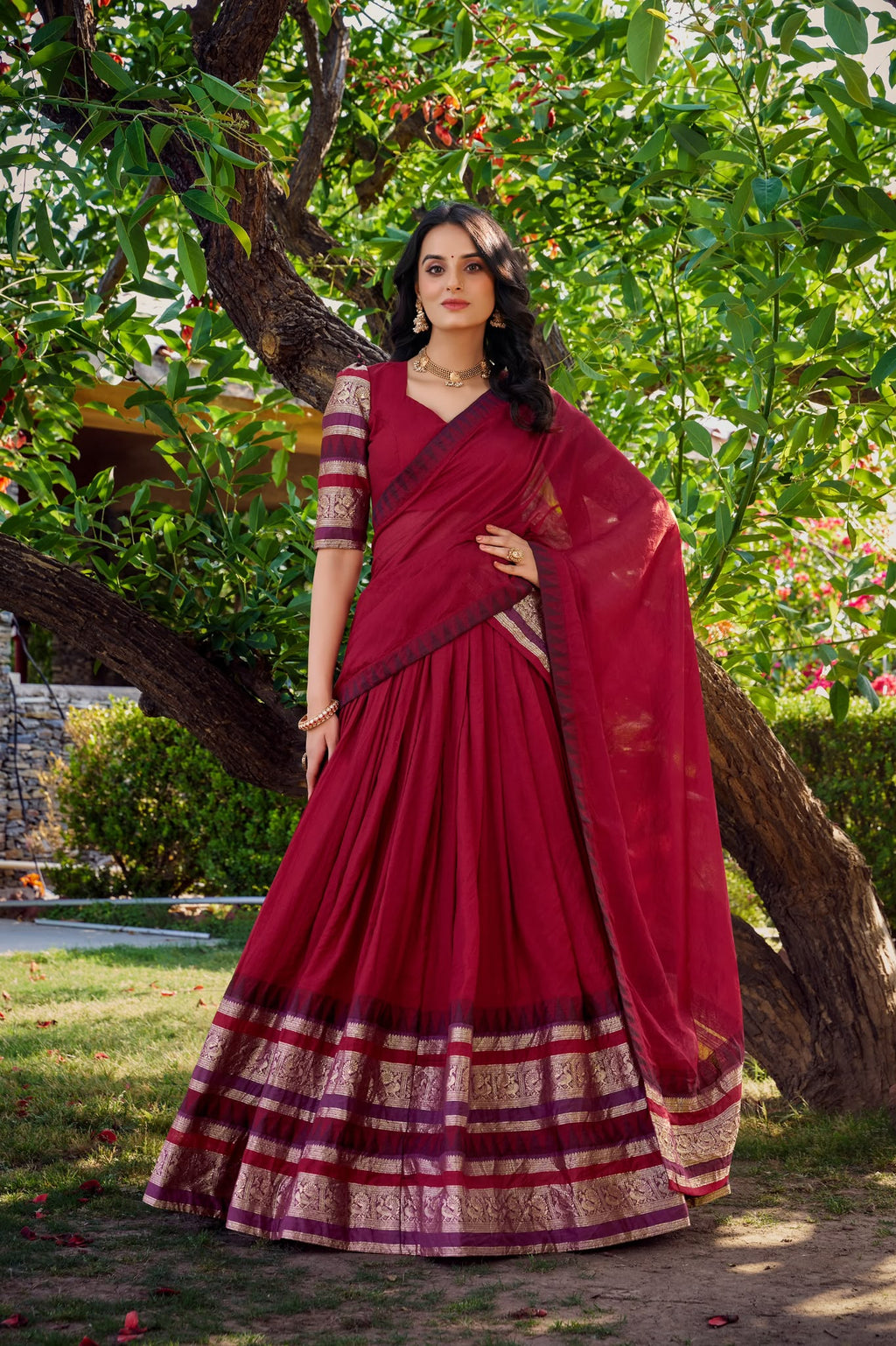 🌷 Lehenga Choli – NIRUPA | Pure Chanderi mit Zari