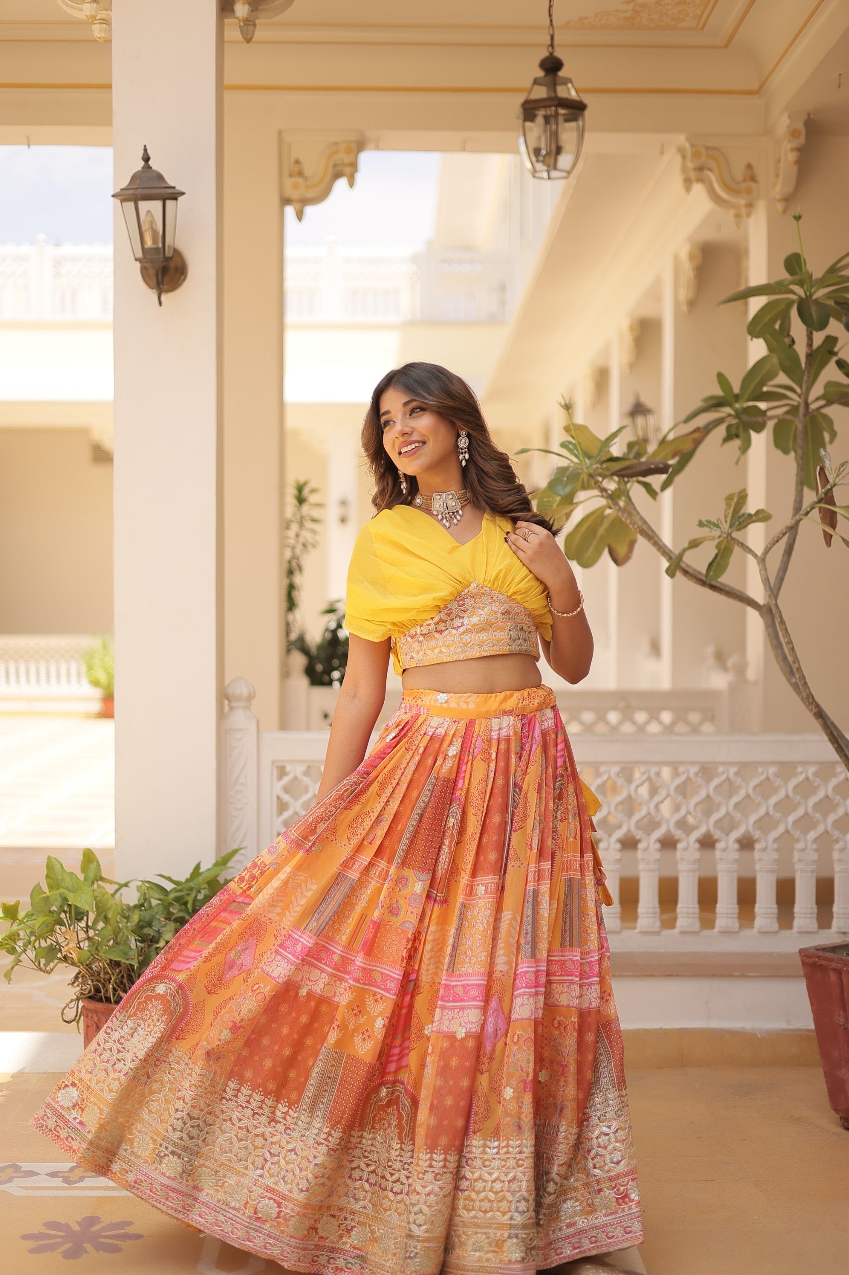 Yellow & Multicolor Lehenga Choli Set M size