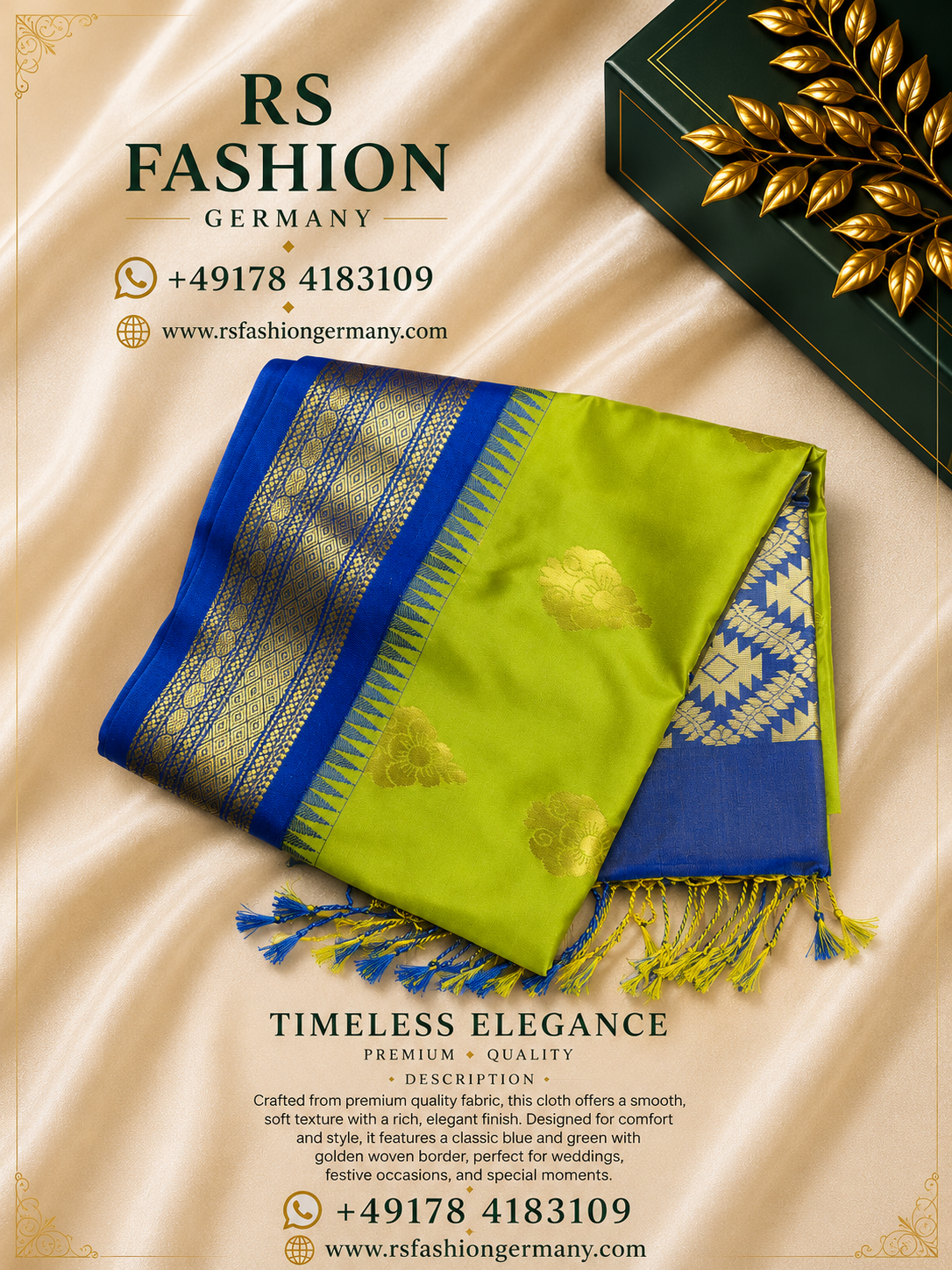 Zachte Zijden Saree – Groen & Blauw