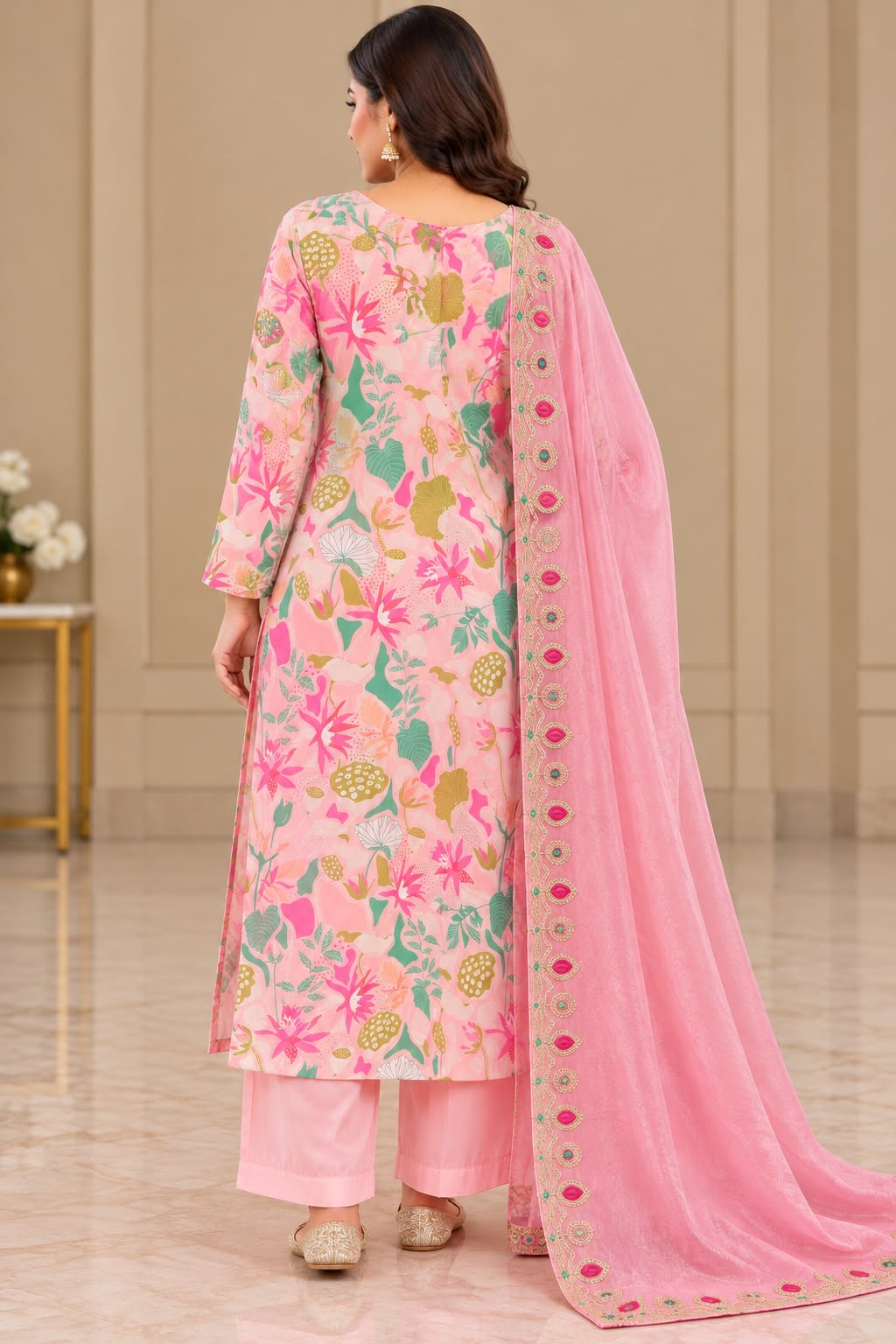 Pink Floral Kurta Outfit