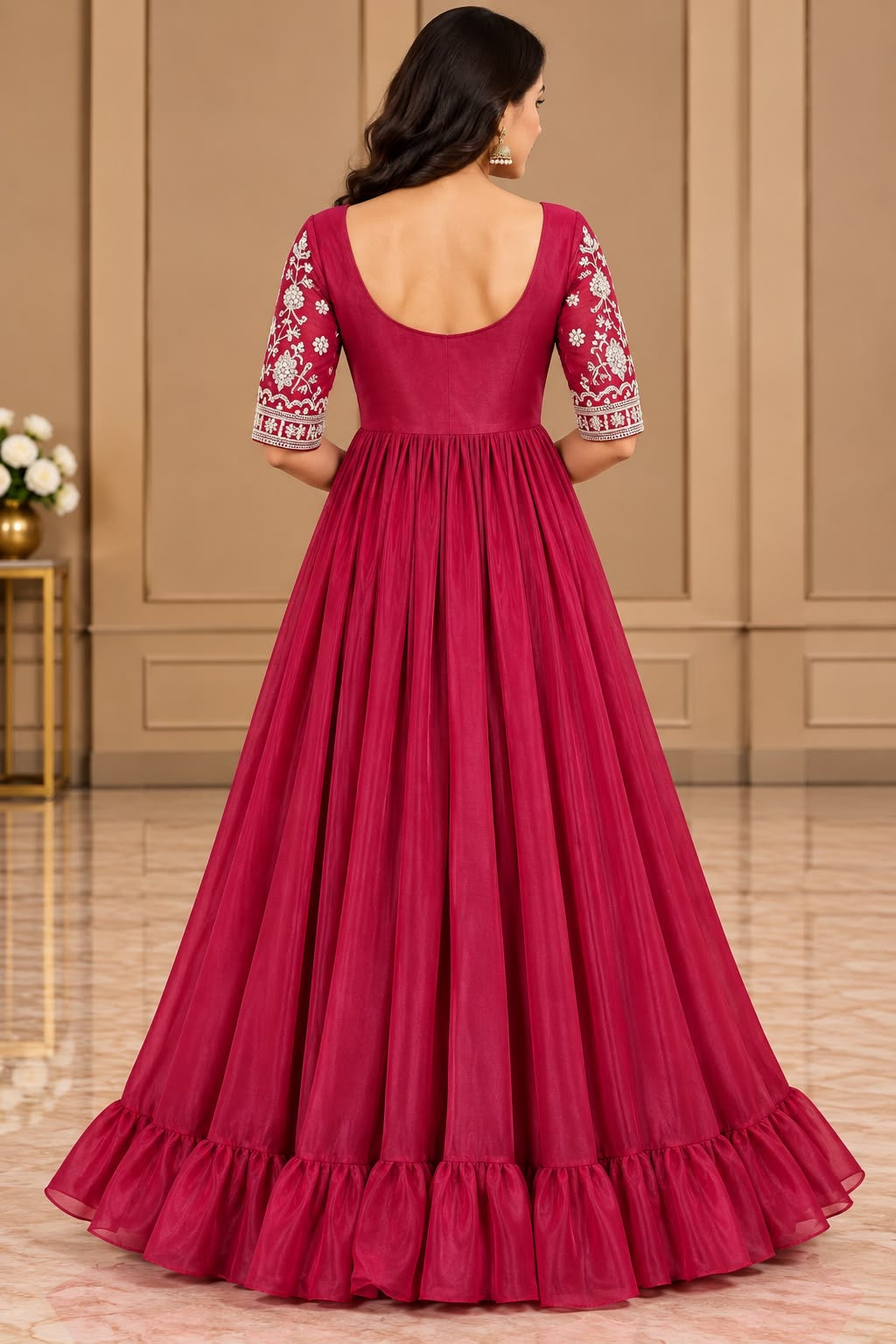 Deep Pink Embellished Anarkali Dress – XL
