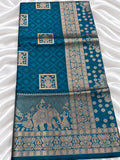 Banarasi Saree mit Elefanten-Bordüre und Zari-Rautenmuster