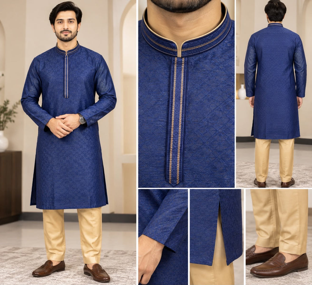 Navy Blue Kurta Pajama Set – Size 40