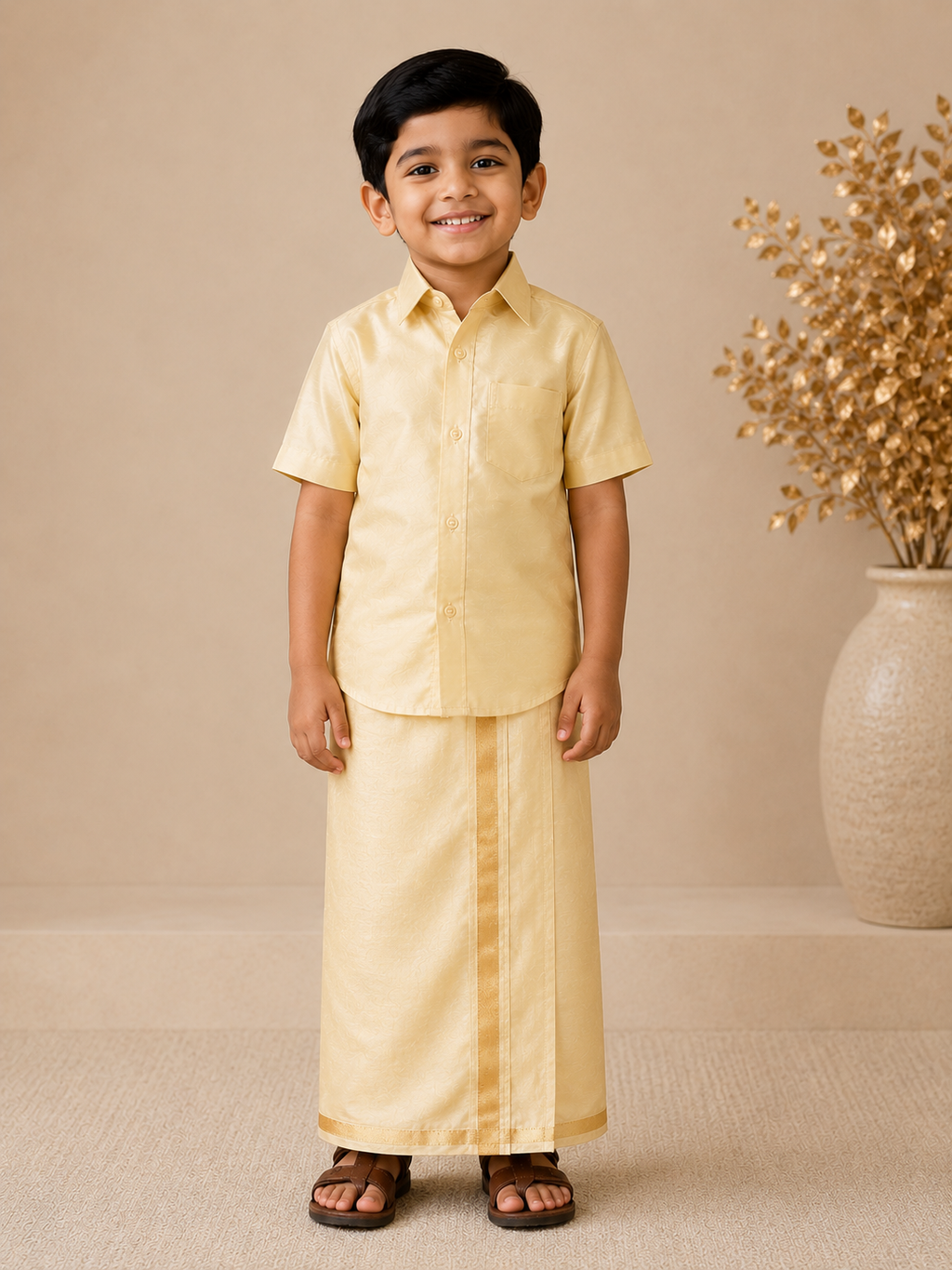 Boys Veshti Shirt Set – Creme/Gold (1 Jahr)
