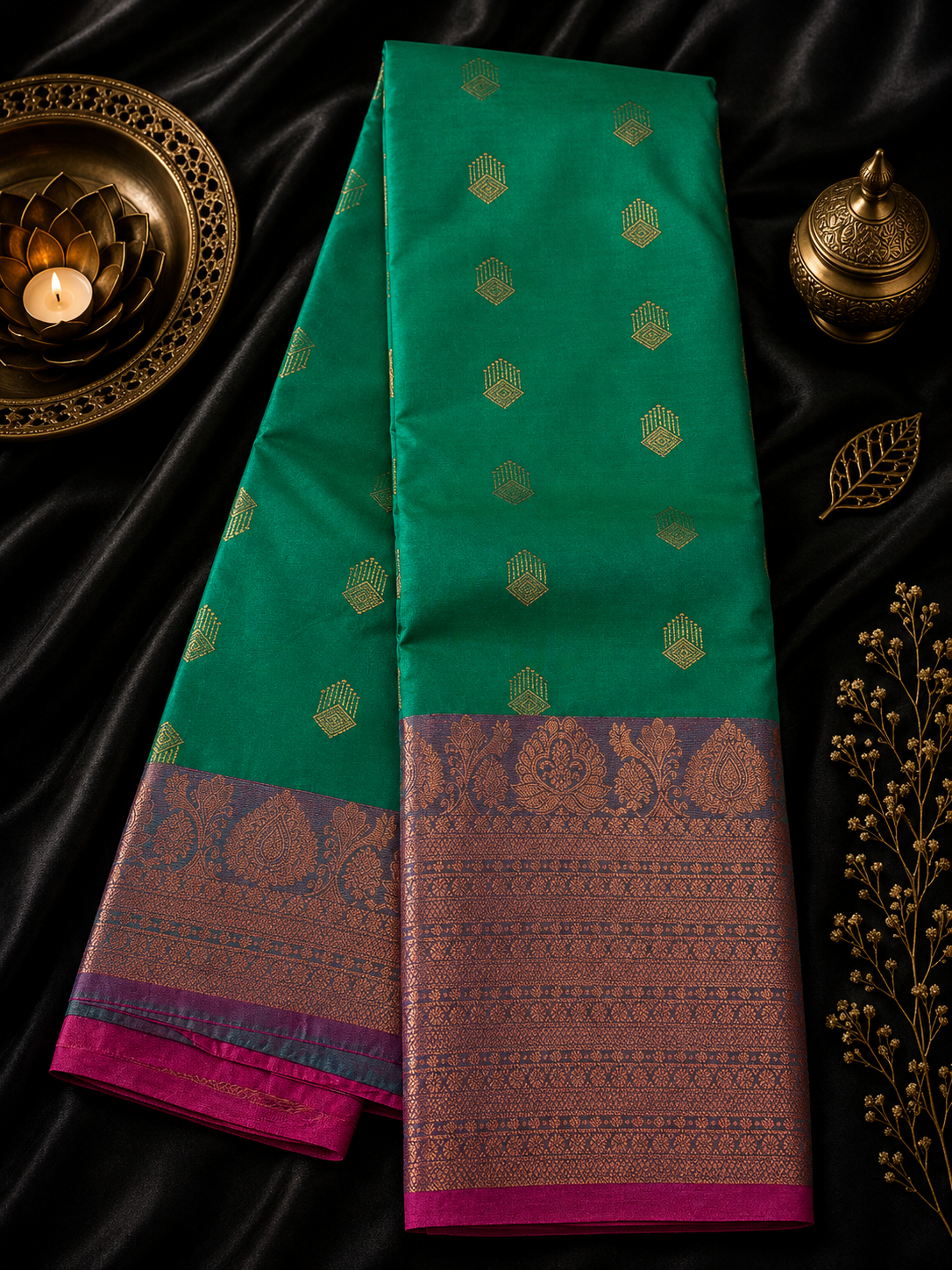Kanjivaram zijden sari – koningsblauw & roze